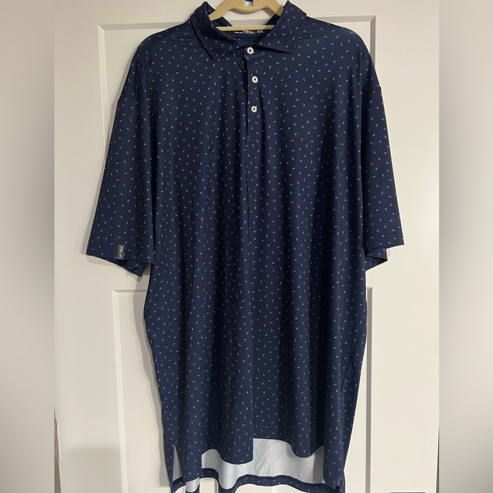 RLX Ralph Lauren‎ Men’s Navy Blue Polo w/ blue pattern details, EUC size XXL